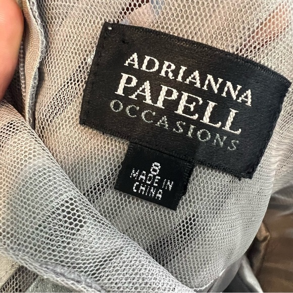 Adrianna Papell Silver Layer Ruffle Sleeveless Long Gown Dress - Picture 8 of 8